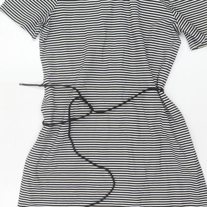Hobbs Women Black White Striped UK 14 Knee Length Sheath Dress