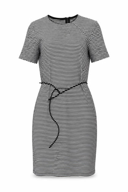 Hobbs Women Black White Striped UK 14 Knee Length Sheath Dress