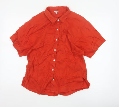 Jigsaw Women Orange UK 10 Linen Short Sleeve Collared Button-Up Shirt