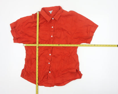 Jigsaw Women Orange UK 10 Linen Short Sleeve Collared Button-Up Shirt