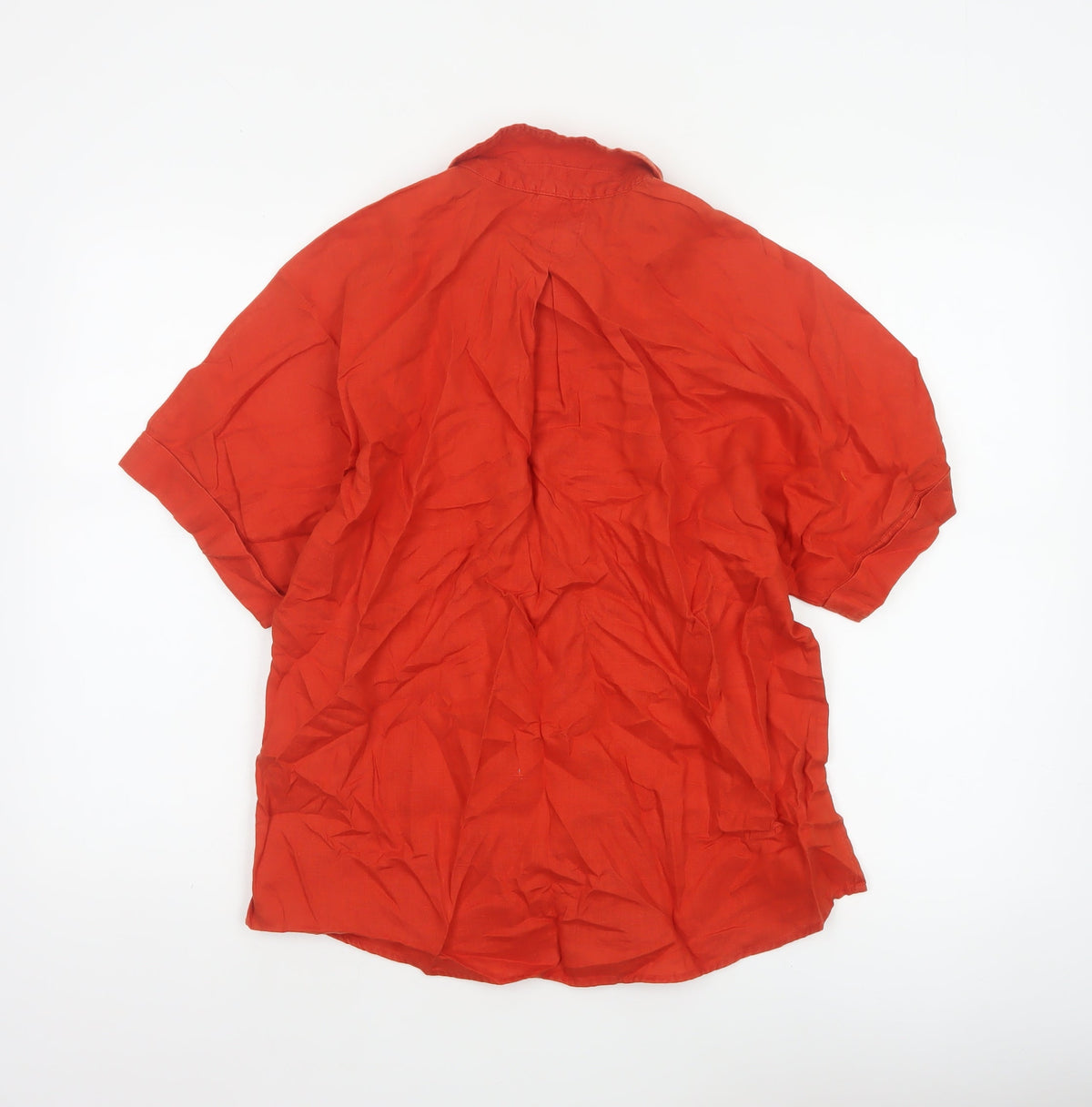 Jigsaw Women Orange UK 10 Linen Short Sleeve Collared Button-Up Shirt