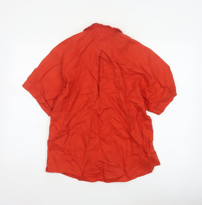 Jigsaw Women Orange UK 10 Linen Short Sleeve Collared Button-Up Shirt