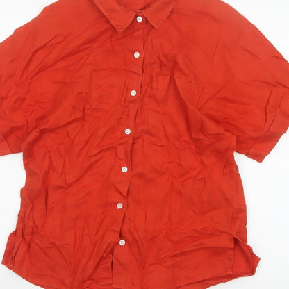 Jigsaw Women Orange UK 10 Linen Short Sleeve Collared Button-Up Shirt