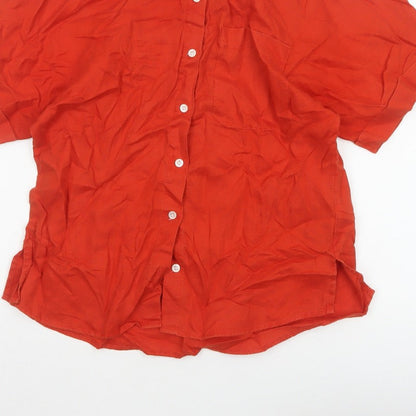 Jigsaw Women Orange UK 10 Linen Short Sleeve Collared Button-Up Shirt