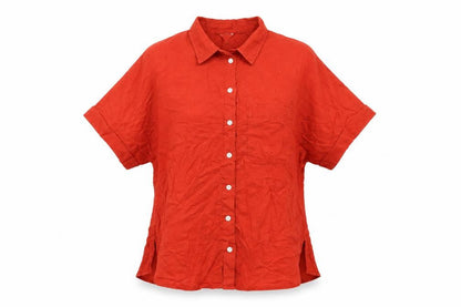 Jigsaw Women Orange UK 10 Linen Short Sleeve Collared Button-Up Shirt