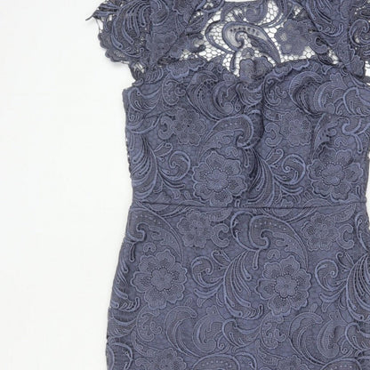 Paper Dolls Women Grey UK 12 Floral Lace Pencil Party Dress