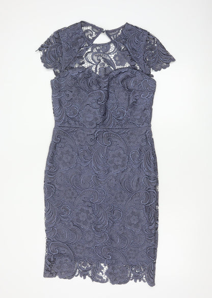 Paper Dolls Women Grey UK 12 Floral Lace Pencil Party Dress
