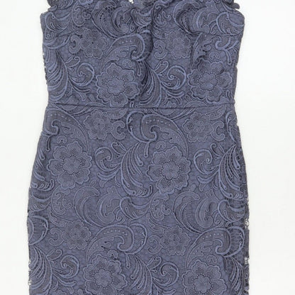 Paper Dolls Women Grey UK 12 Floral Lace Pencil Party Dress