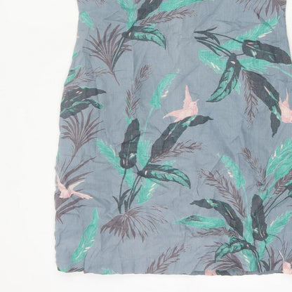 Laura Ashley Women Grey Floral Linen Fit & Flare Dress UK 10