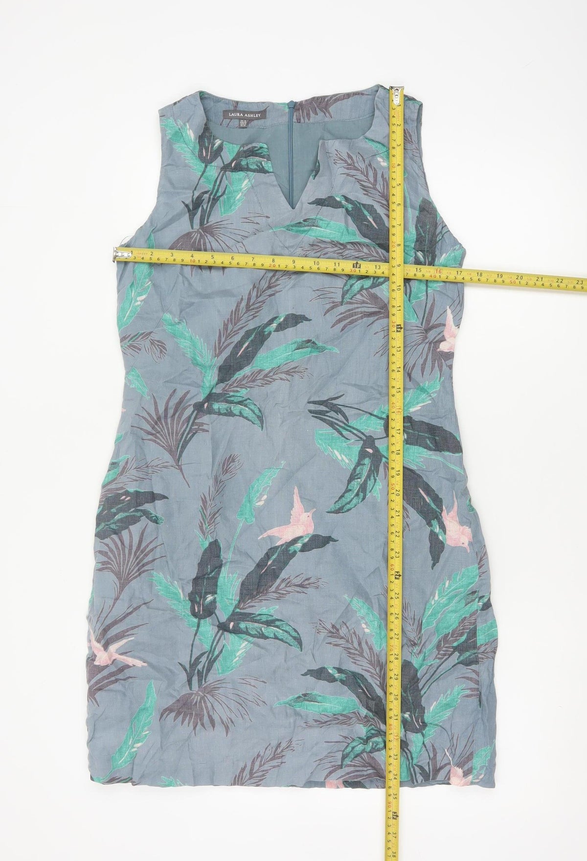Laura Ashley Women Grey Floral Linen Fit & Flare Dress UK 10