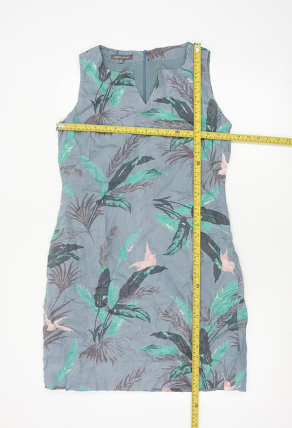 Laura Ashley Women Grey Floral Linen Fit & Flare Dress UK 10