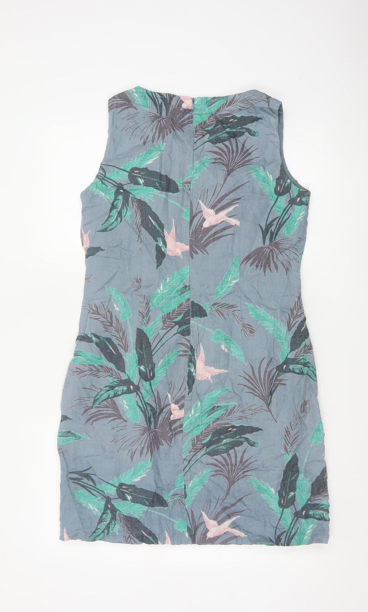 Laura Ashley Women Grey Floral Linen Fit & Flare Dress UK 10