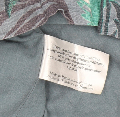 Laura Ashley Women Grey Floral Linen Fit & Flare Dress UK 10