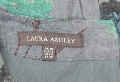 Laura Ashley Women Grey Floral Linen Fit & Flare Dress UK 10