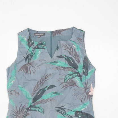 Laura Ashley Women Grey Floral Linen Fit & Flare Dress UK 10