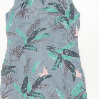 Laura Ashley Women Grey Floral Linen Fit & Flare Dress UK 10