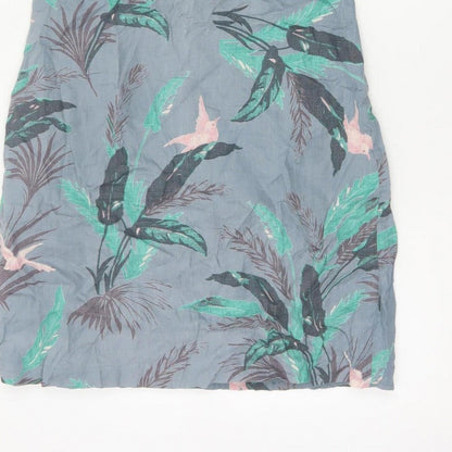 Laura Ashley Women Grey Floral Linen Fit & Flare Dress UK 10