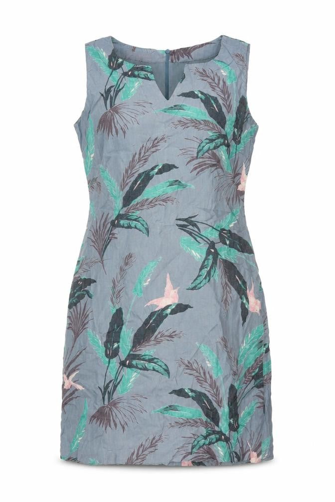Laura Ashley Women Grey Floral Linen Fit & Flare Dress UK 10