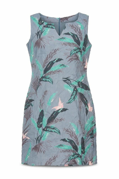Laura Ashley Women Grey Floral Linen Fit & Flare Dress UK 10
