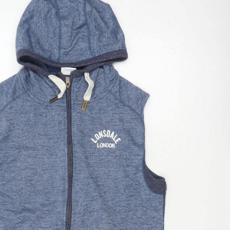 Lonsdale Men’s Blue M Sleeveless Full Zip Hooded Vest Hoodie London