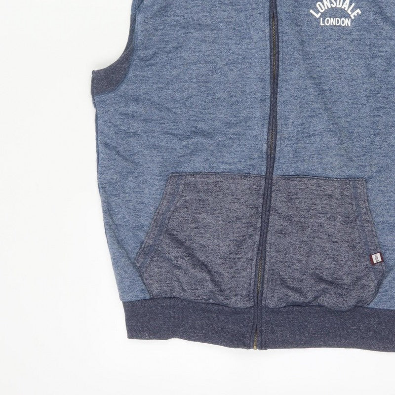Lonsdale Men’s Blue M Sleeveless Full Zip Hooded Vest Hoodie London