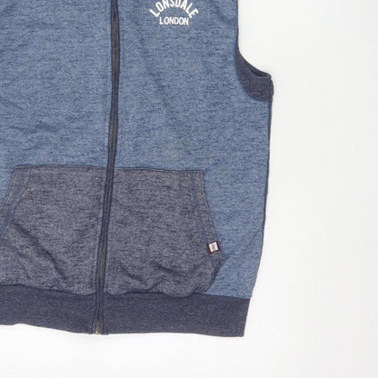 Lonsdale Men’s Blue M Sleeveless Full Zip Hooded Vest Hoodie London