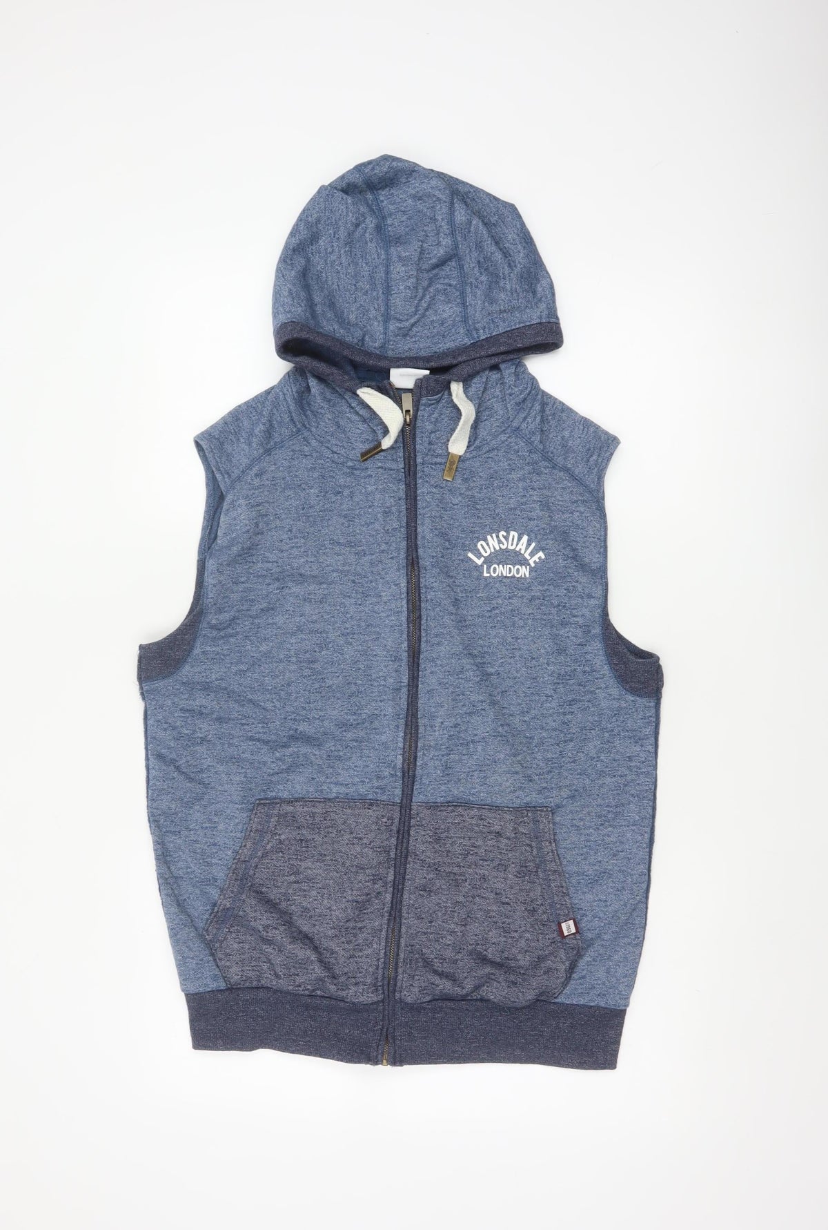 Lonsdale Men’s Blue M Sleeveless Full Zip Hooded Vest Hoodie London