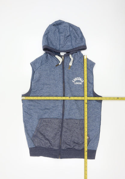 Lonsdale Men’s Blue M Sleeveless Full Zip Hooded Vest Hoodie London