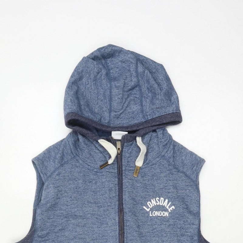 Lonsdale Men’s Blue M Sleeveless Full Zip Hooded Vest Hoodie London