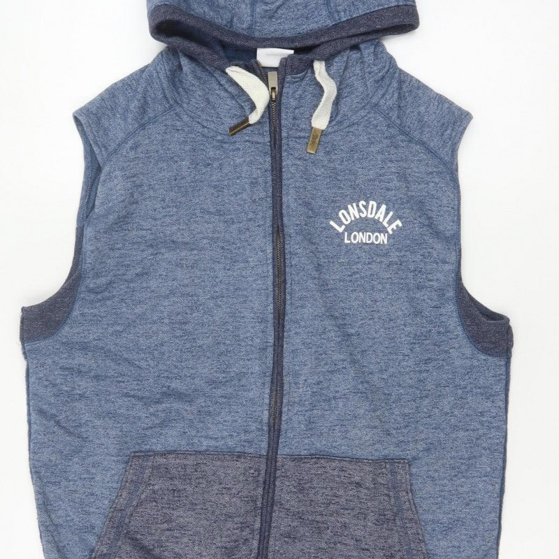 Lonsdale Men’s Blue M Sleeveless Full Zip Hooded Vest Hoodie London
