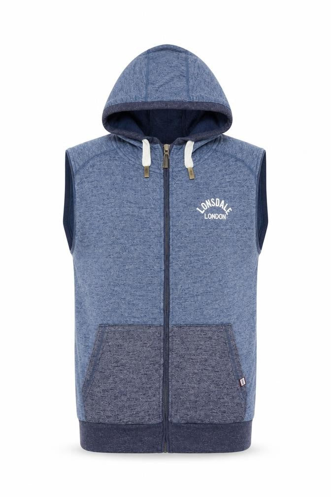 Lonsdale Men’s Blue M Sleeveless Full Zip Hooded Vest Hoodie London