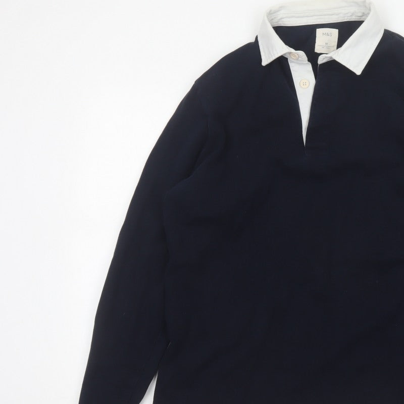Marks & Spencer Men’s Blue White Collar Long Sleeve Polo Shirt M