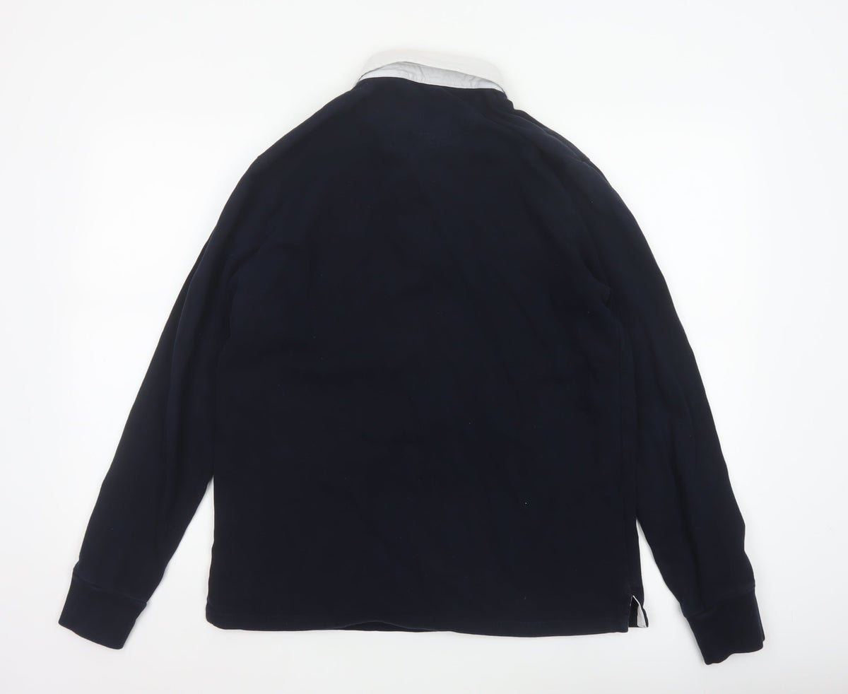 Marks & Spencer Men’s Blue White Collar Long Sleeve Polo Shirt M