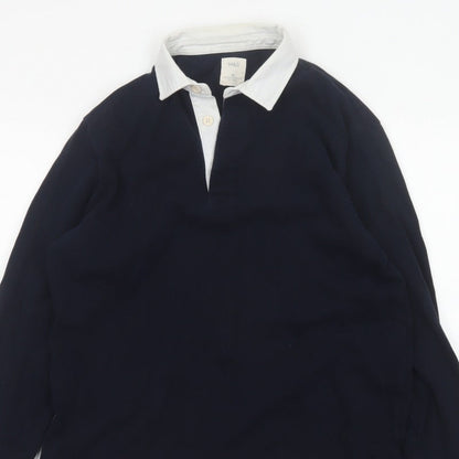 Marks & Spencer Men’s Blue White Collar Long Sleeve Polo Shirt M