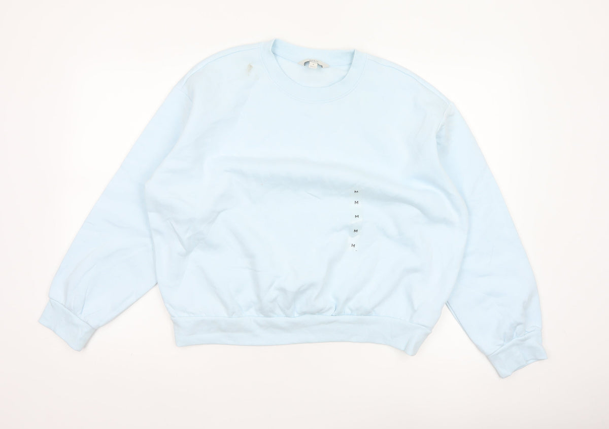 Marks & Spencer Women Blue M Crew Neck Pullover Sweatshirt Cotton