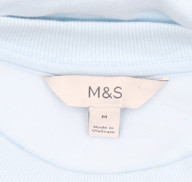 Marks & Spencer Women Blue M Crew Neck Pullover Sweatshirt Cotton