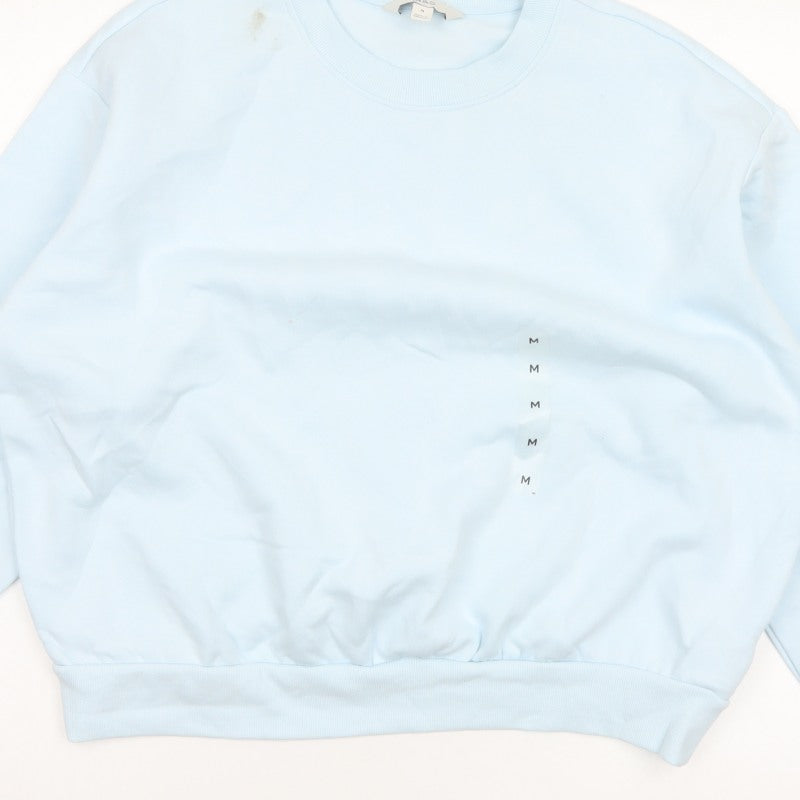 Marks & Spencer Women Blue M Crew Neck Pullover Sweatshirt Cotton