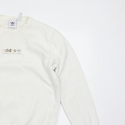 adidas Men Ivory S Pullover Crew Neck Logo Cotton Blend Sweatshirt