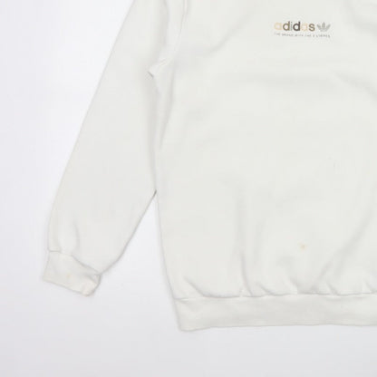 adidas Men Ivory S Pullover Crew Neck Logo Cotton Blend Sweatshirt