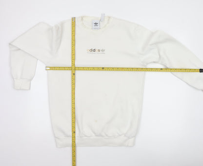 adidas Men Ivory S Pullover Crew Neck Logo Cotton Blend Sweatshirt