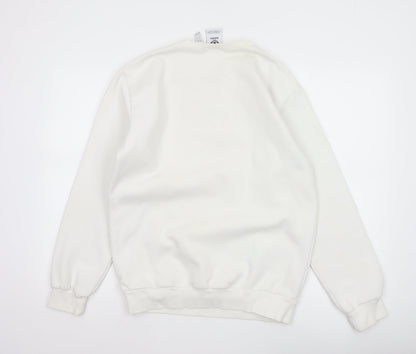 adidas Men Ivory S Pullover Crew Neck Logo Cotton Blend Sweatshirt