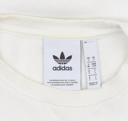 adidas Men Ivory S Pullover Crew Neck Logo Cotton Blend Sweatshirt