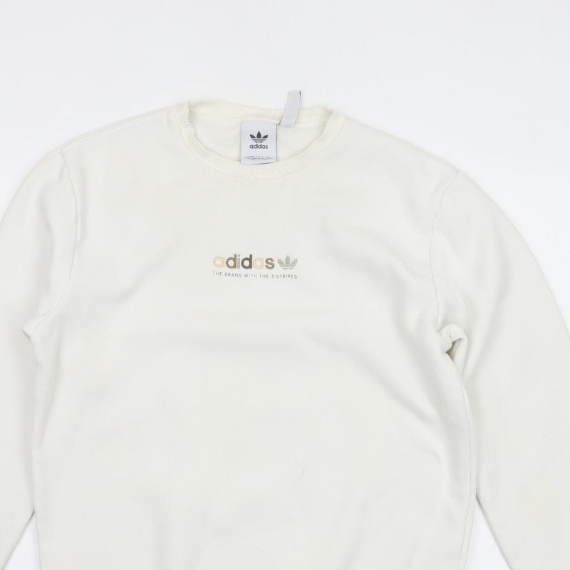 adidas Men Ivory S Pullover Crew Neck Logo Cotton Blend Sweatshirt