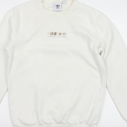 adidas Men Ivory S Pullover Crew Neck Logo Cotton Blend Sweatshirt