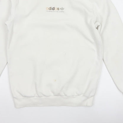 adidas Men Ivory S Pullover Crew Neck Logo Cotton Blend Sweatshirt
