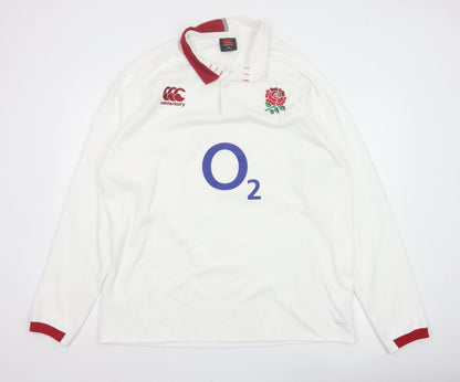 Canterbury Men’s White 2XL England Rugby O2 Long Sleeve Polo Shirt