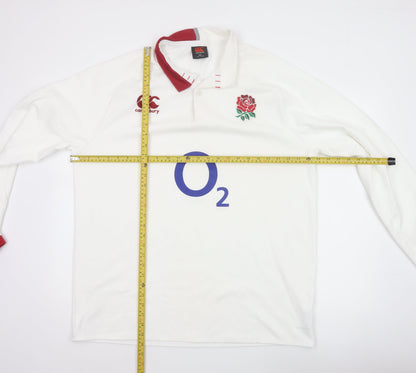 Canterbury Men’s White 2XL England Rugby O2 Long Sleeve Polo Shirt