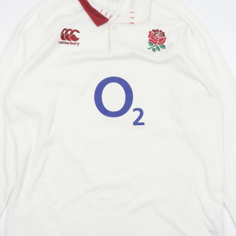 Canterbury Men’s White 2XL England Rugby O2 Long Sleeve Polo Shirt