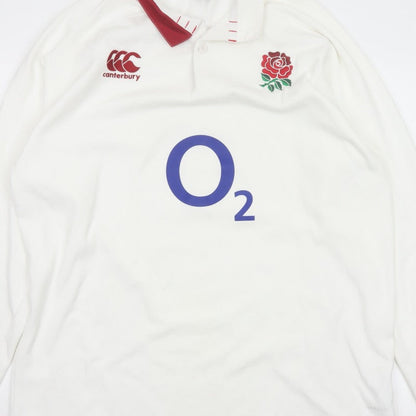 Canterbury Men’s White 2XL England Rugby O2 Long Sleeve Polo Shirt
