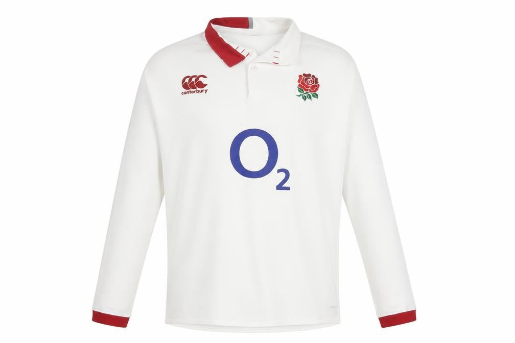 Canterbury Men’s White 2XL England Rugby O2 Long Sleeve Polo Shirt
